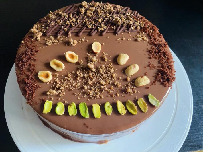 milk chocolate ganduja cake