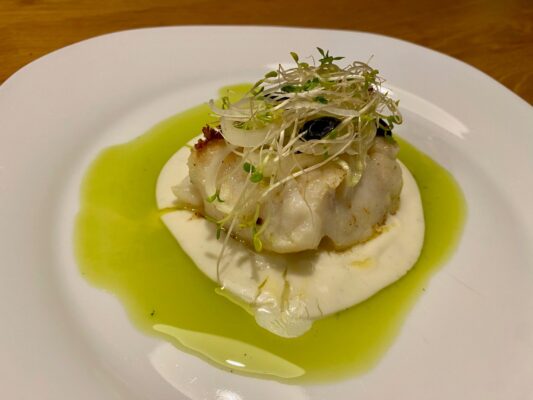 Cod and herbed oil with voloute