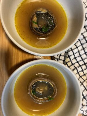 Mushrooms in doshi and sweet potato broth