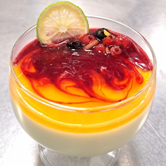 Orsolya - panna cotta with strawberry and lemon gel