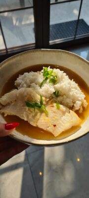 Halibut in shrimp broth