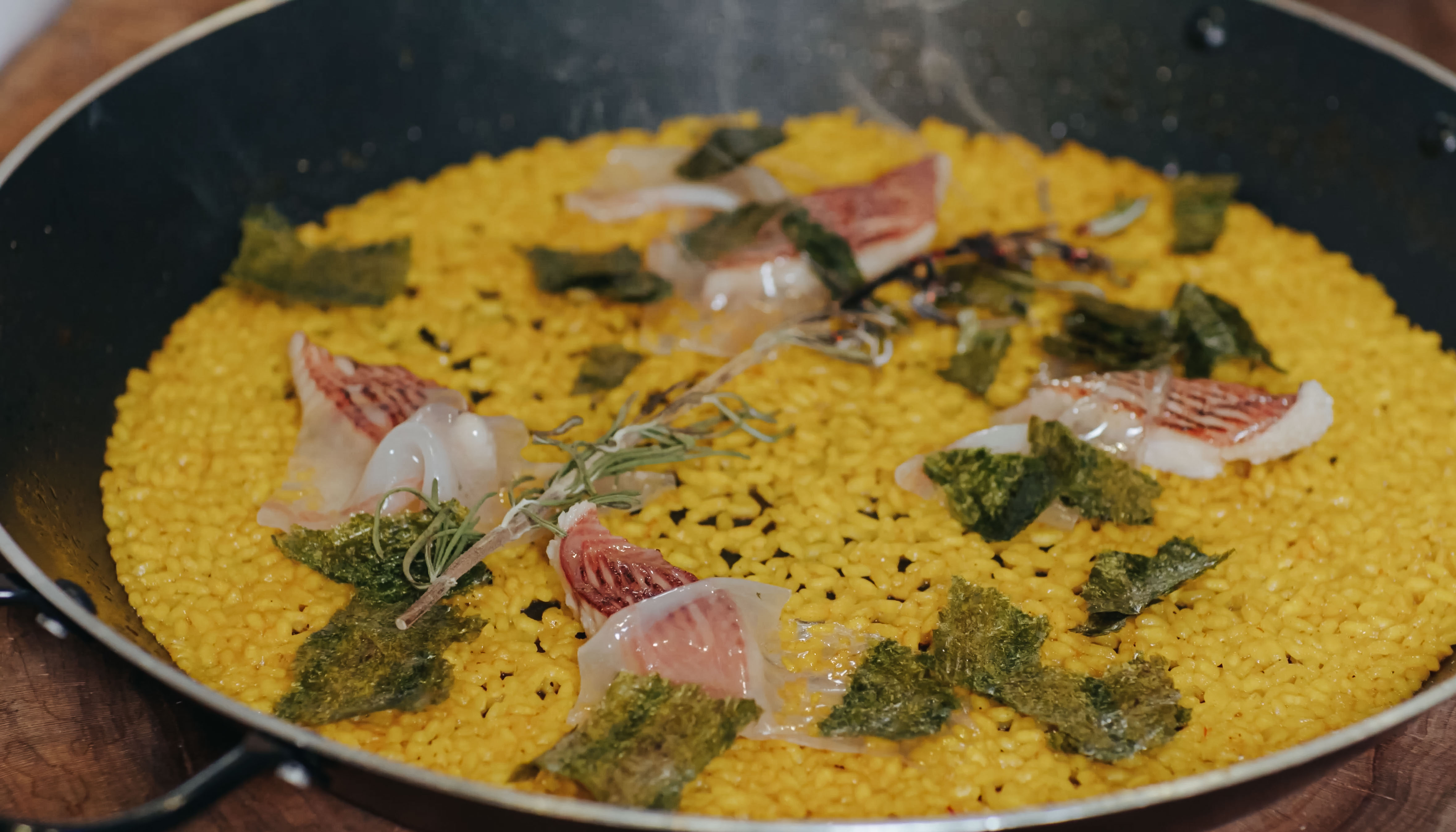 Rice with smoked eel, lard and nori seaweed