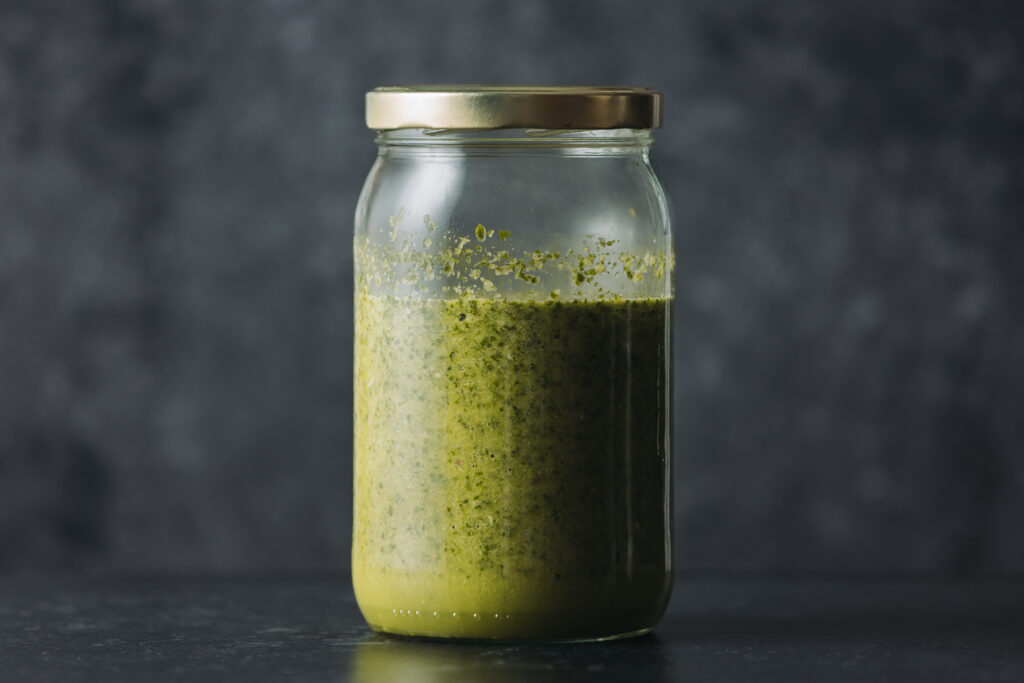 Pickled sauces: Fresh green chile sauce, cilantro, and oxidative aging variant.