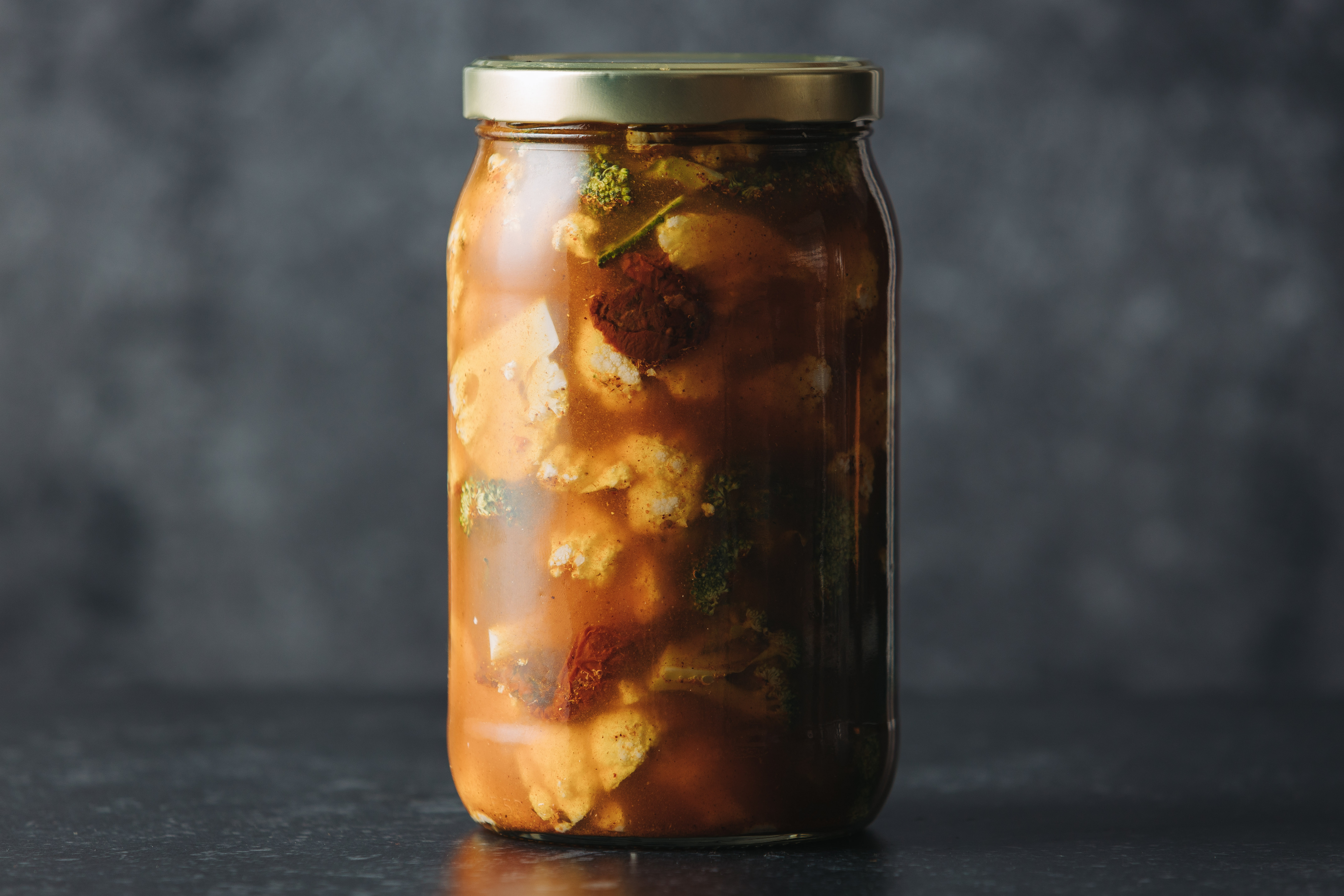 Solid pickles: Broccoli, cauliflower, sun-dried tomato and pickled curry