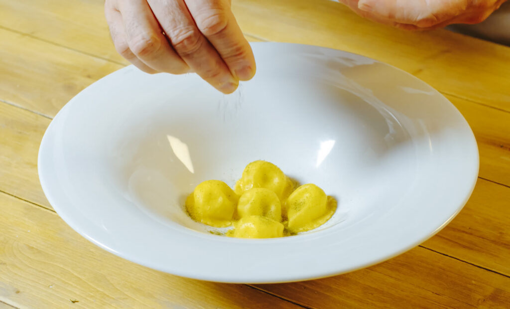 Ravioli filled with oil and parmesan chesse