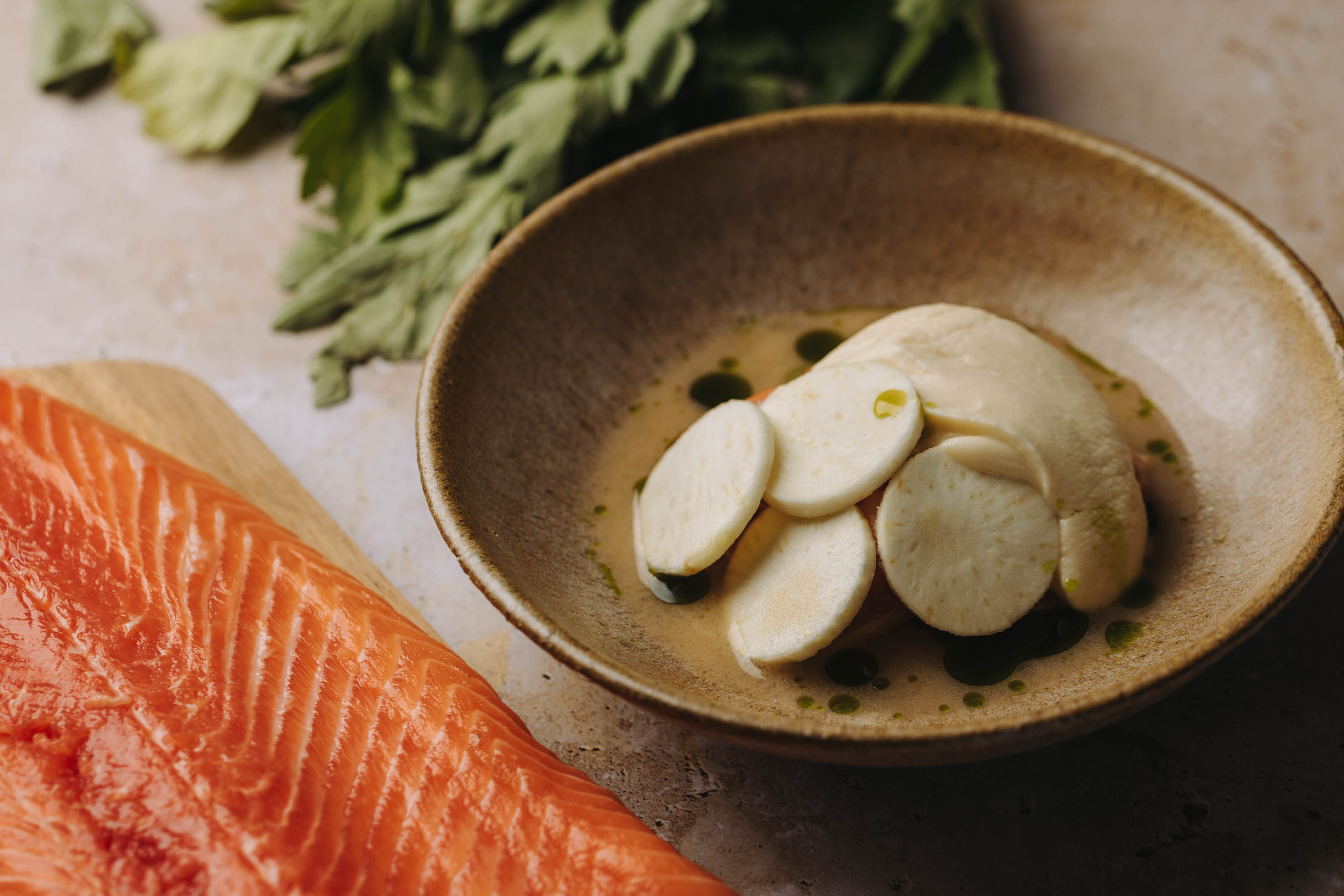 Hay-smoked trout, celeriac and dill