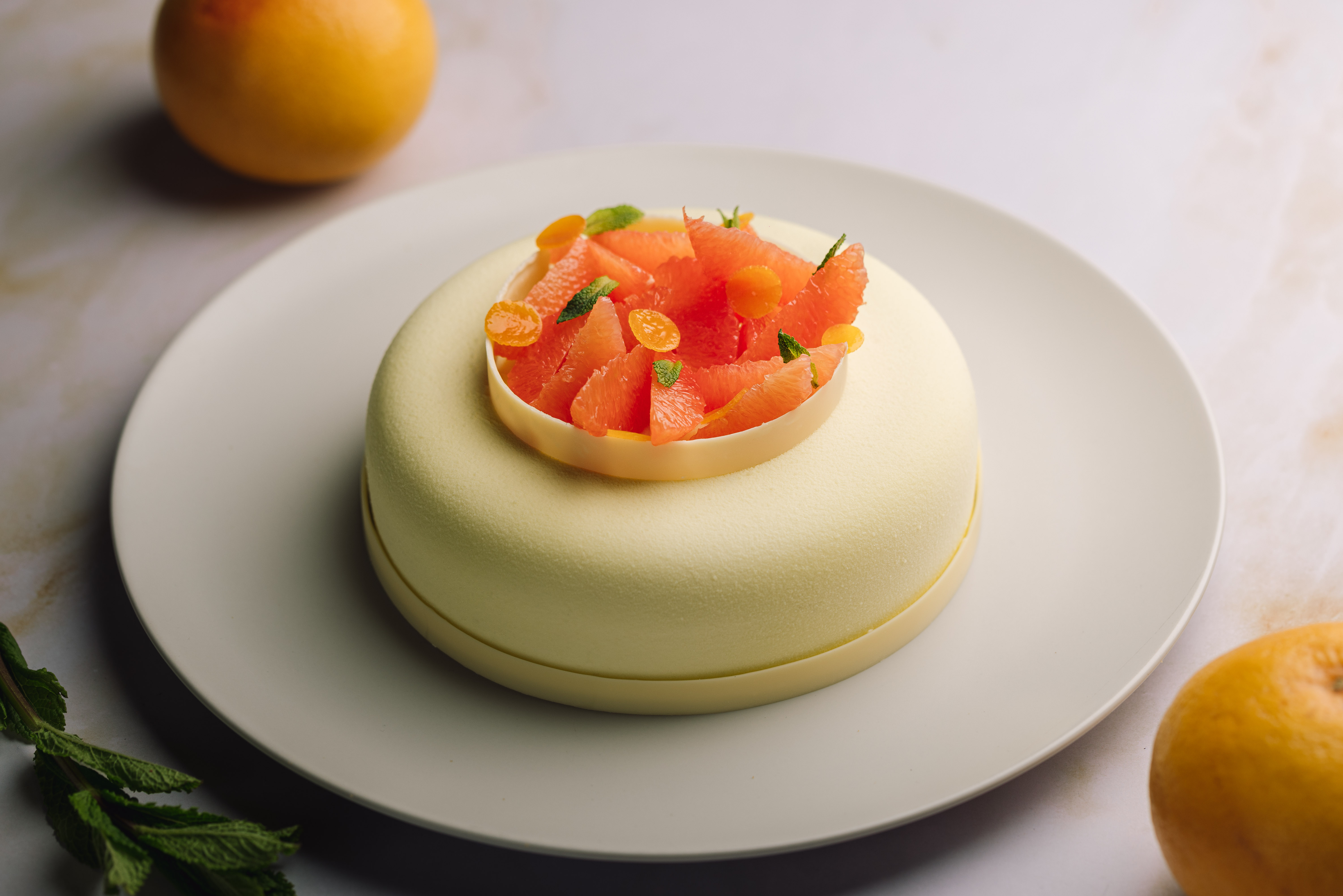 Entremet pomelo-menta-AOVE