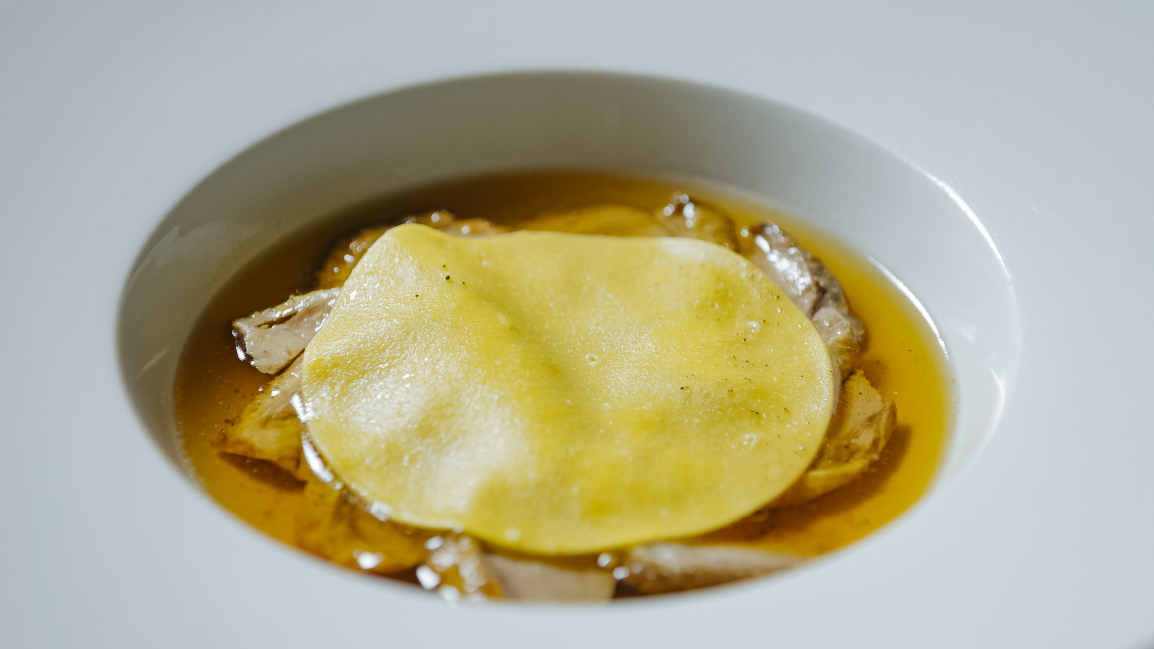 Roasted breast and egg pasta sheet