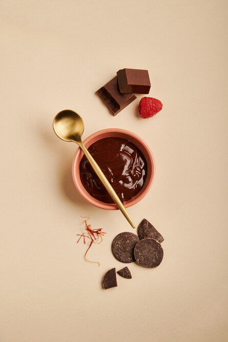 Ganache polivarietal frutal e infusionada: Frambuesa y azafrán