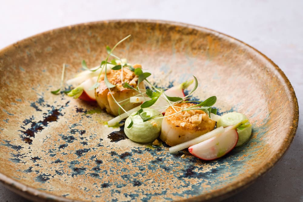 Scallops with Peanut Crumb and Thai Curry Puree