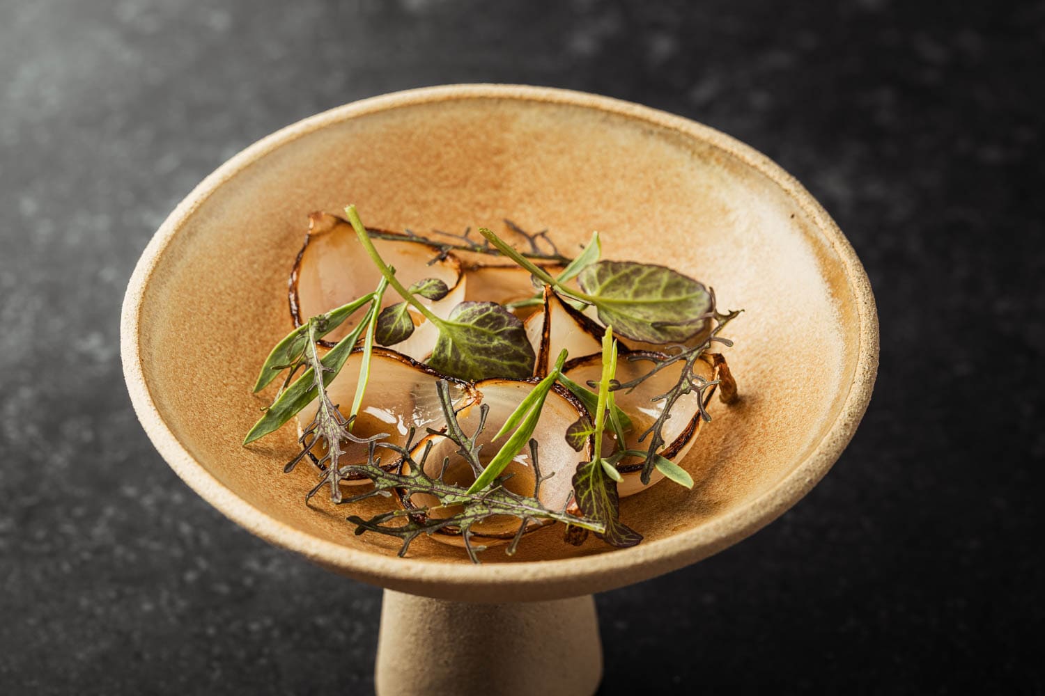 Oxtail Garum Roasted Onions with Herb Umami Dressing