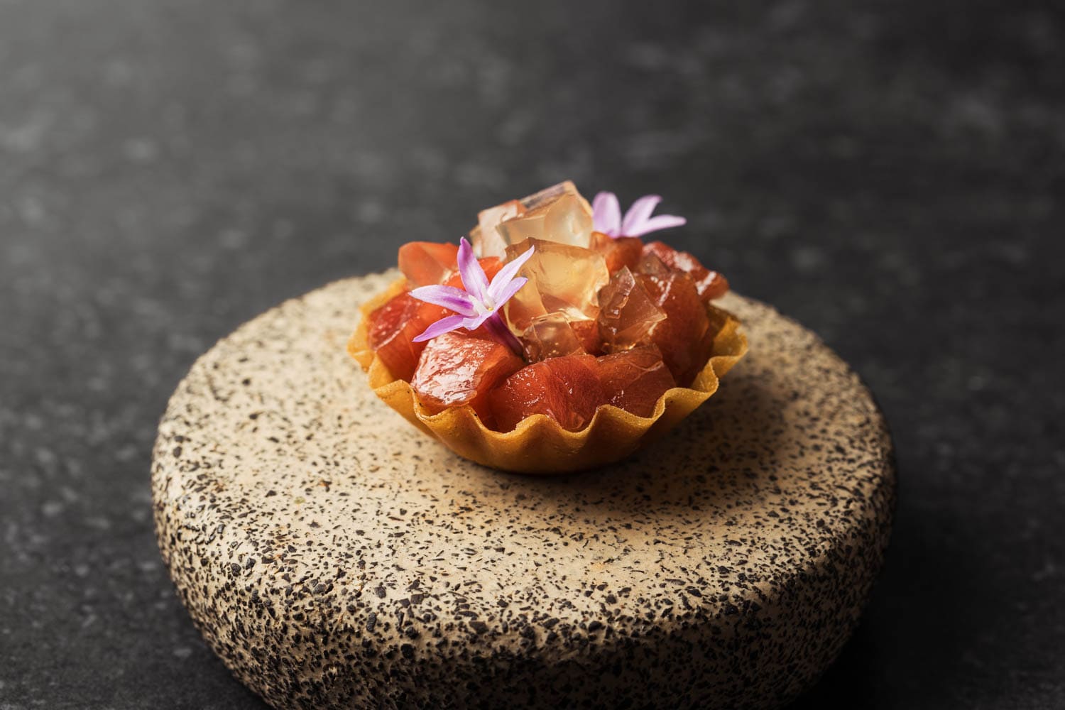 Tuna Tartare Tartlets with Tofu Hummus and White Ponzu Jelly