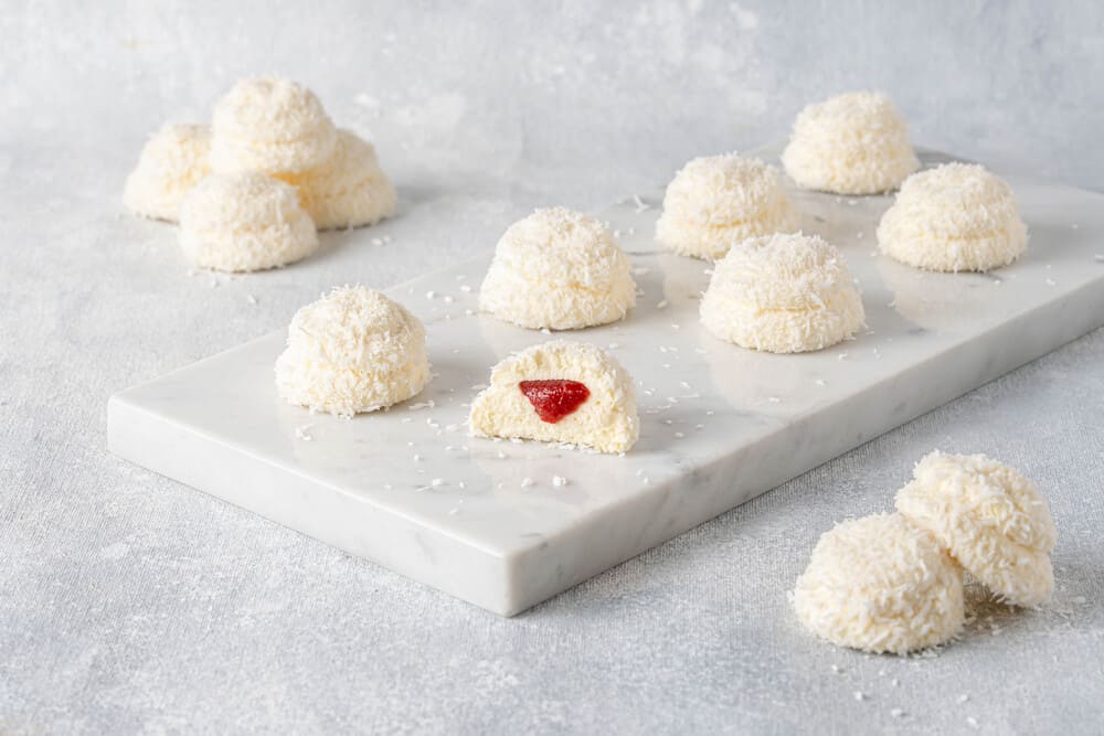 Marshmallow de fruta de la pasión, coco y frambuesa