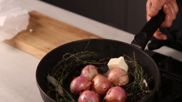 Caramelize onions with the skin on