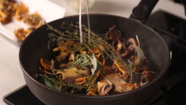 Pan-fry wild mushrooms
