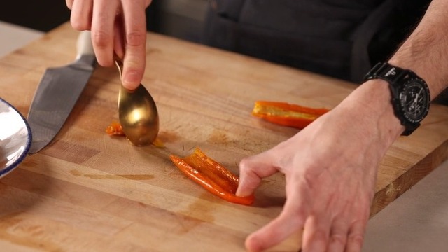 Clean and deseed fresh chili peppers