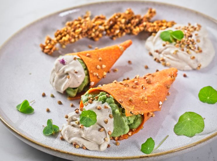 Sorbete de acedera con crema de vainilla