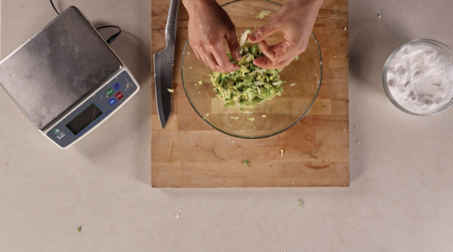 Massage the cabbage with salt for lacto-fermentation